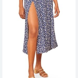 Reformation Blue Zoe Midi Skirt with Slit